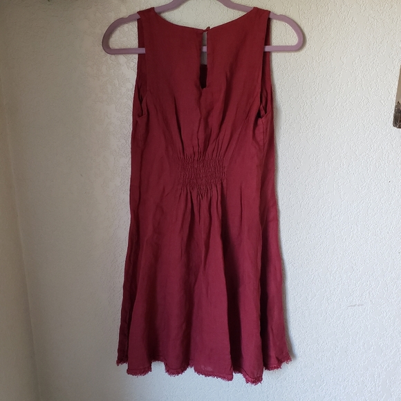 Piazza Del Tempio Burgundy Linen Raw Hem Accent Keyhole Back Dress Size Small - Picture 4 of 6